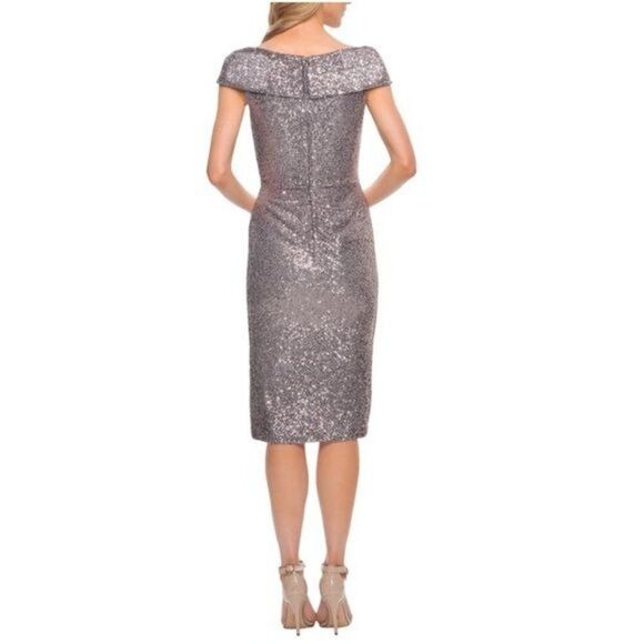 New La Femme Sequin Faux Wrap Cocktail Dress Size 10 - Picture 3 of 11